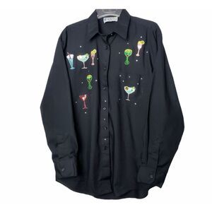 Las Olas Cocktail Shirt Womens Medium Appliques on Black Party-Ready Night Life